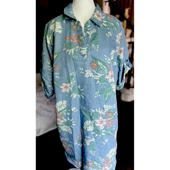Given Kale Blue‎ Size 2XL Knee Length Long Sleeve Dress Beach Tropical Plus - Picture 1 of 8